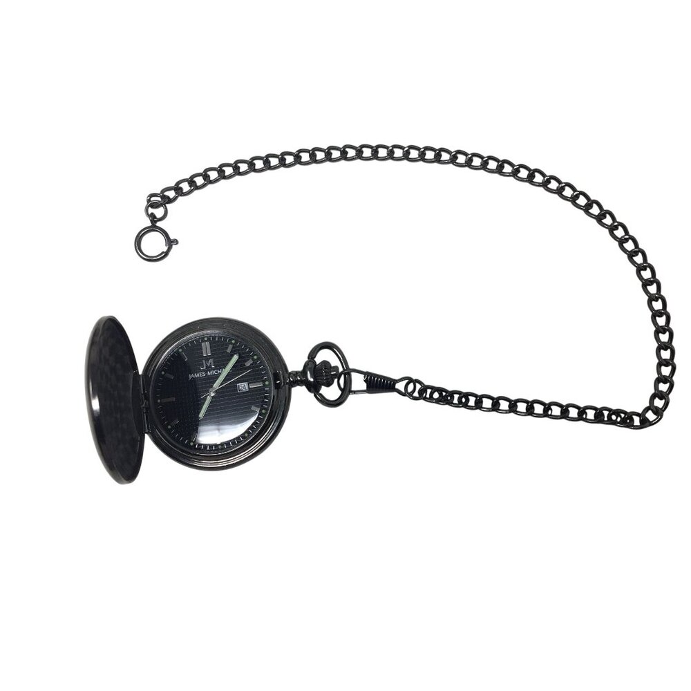 Men's James Michael (JM) Black/Silver Tone Pocket Watch